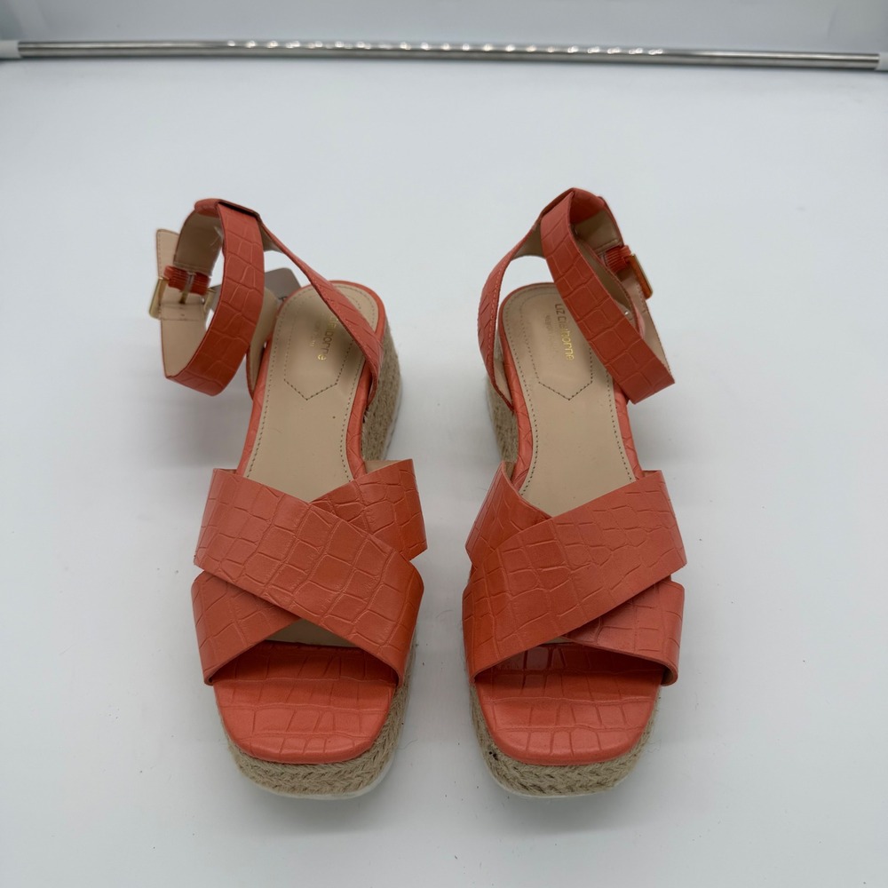 Liz Claiborne Coral Croc Embossed Espadrille Wedge Sandals Womens 7.5 M NEW
